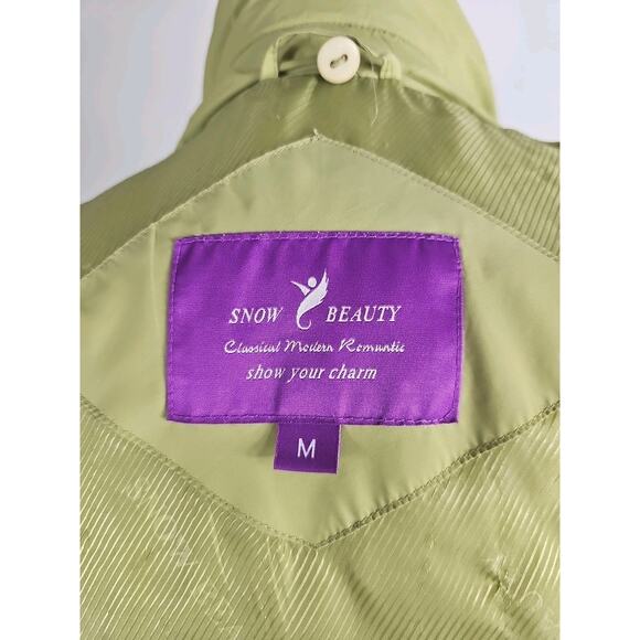 Snow Beauty ~Woman Size M~ Green Winter Down Belted Puffer Coat Jacket Zip-Up. - Picture 4 of 16